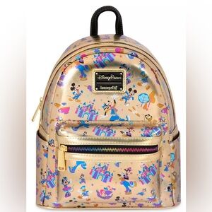 Disneyland 70th Anniversary Gold Loungefly Mini Backpack -NWT